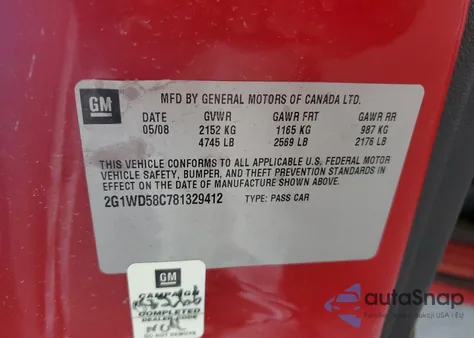 2008 Chevrolet Impala Super Sport z USA, uszkodzony, nr VIN 2G1WD58C781329412